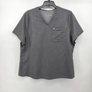 Fabletics Feel Good Performance Scrub Top Gray V-Neck Short Sleeve Womens 2X